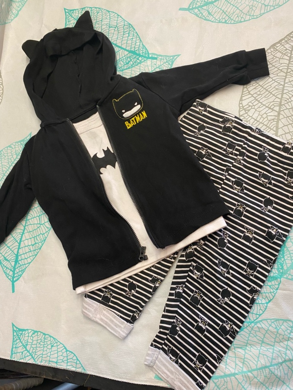 Batman Black Hoodie & Striped Bat Pajama Set